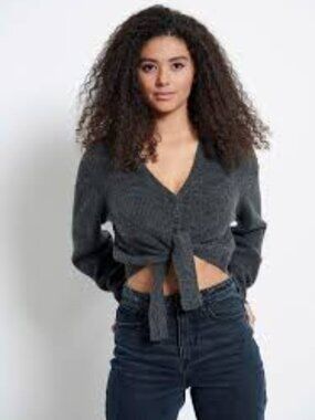 HARLOW Gray Crop Front Tight CArdigan sz S